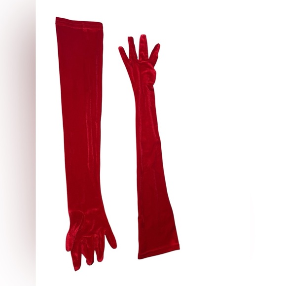 Miscreants Red Velvet One Shoulder Mini Dress w/ Gloves | Size US 6 UK 10 - Picture 8 of 9
